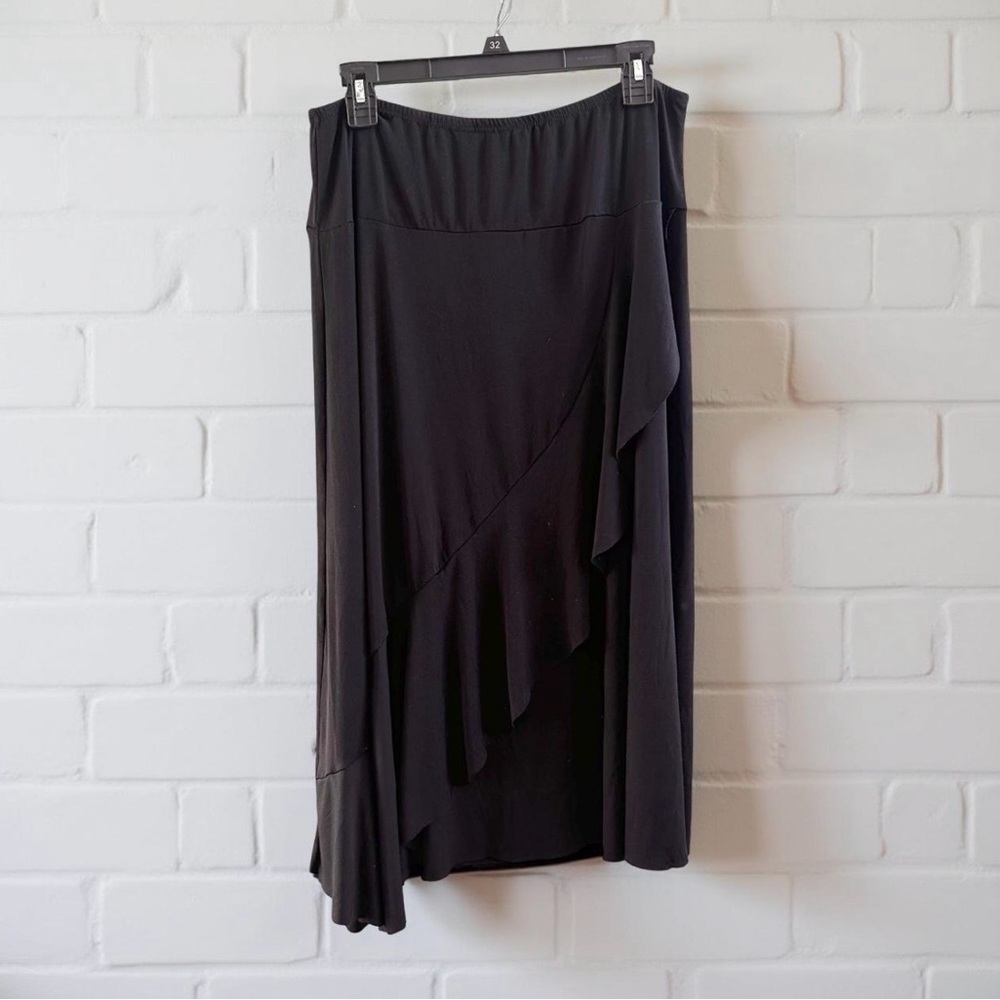 Vintage Y2K Asymmetrical Draped Black Midi Skirt